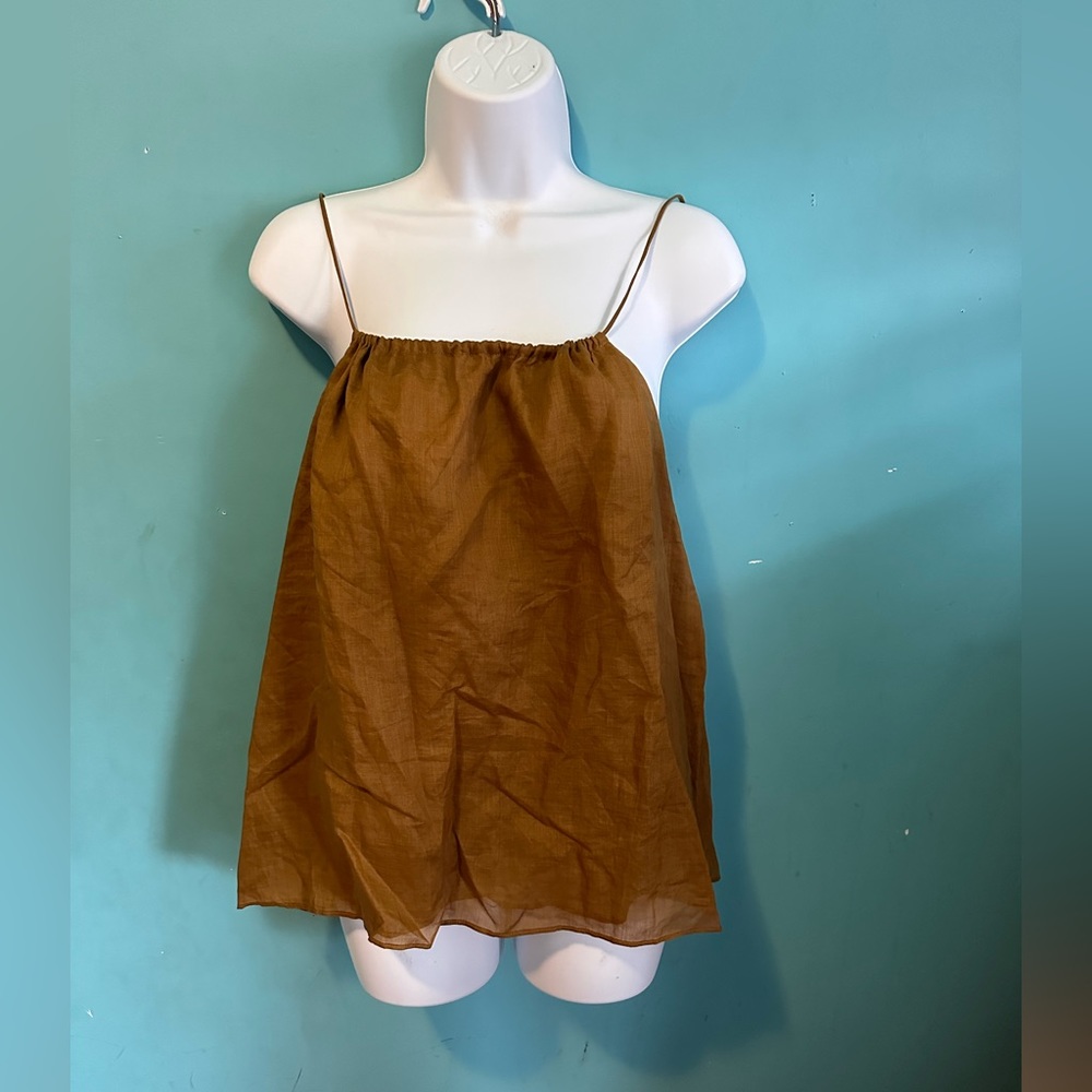 Brown crop style spaghetti straps crisscross straps